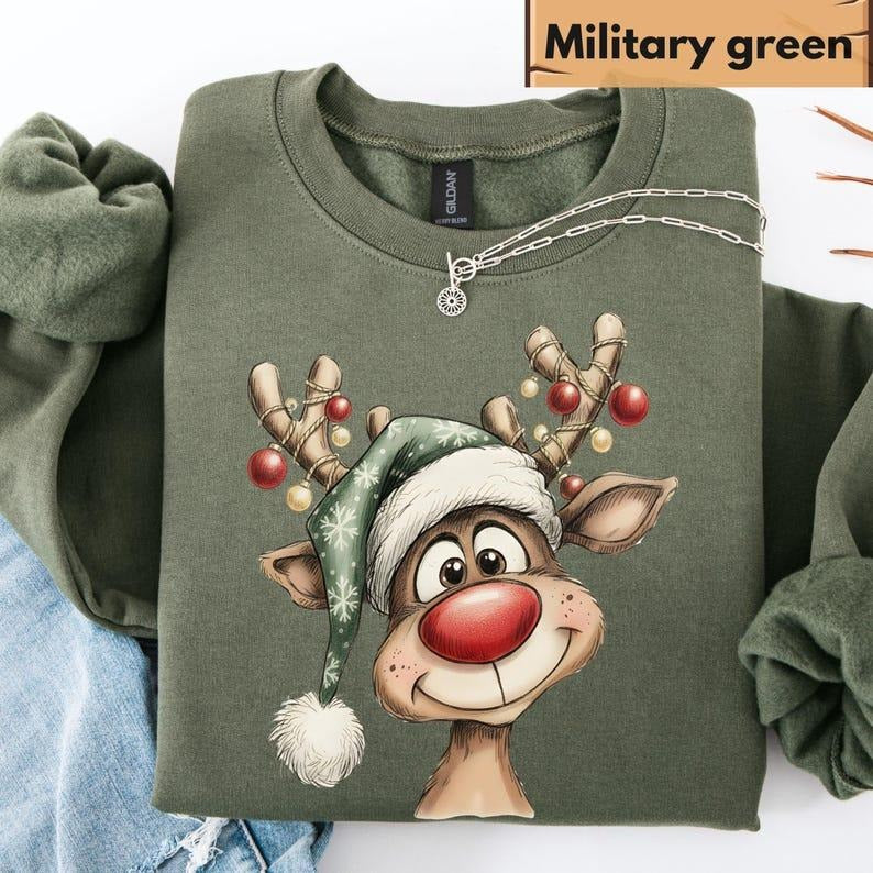 Vintage Reindeer Sweatshirt, Cute Christmas Sweatshirt, Retro Reindeer T-Shirt, Merry Christmas Sweatshirt, Christmas...