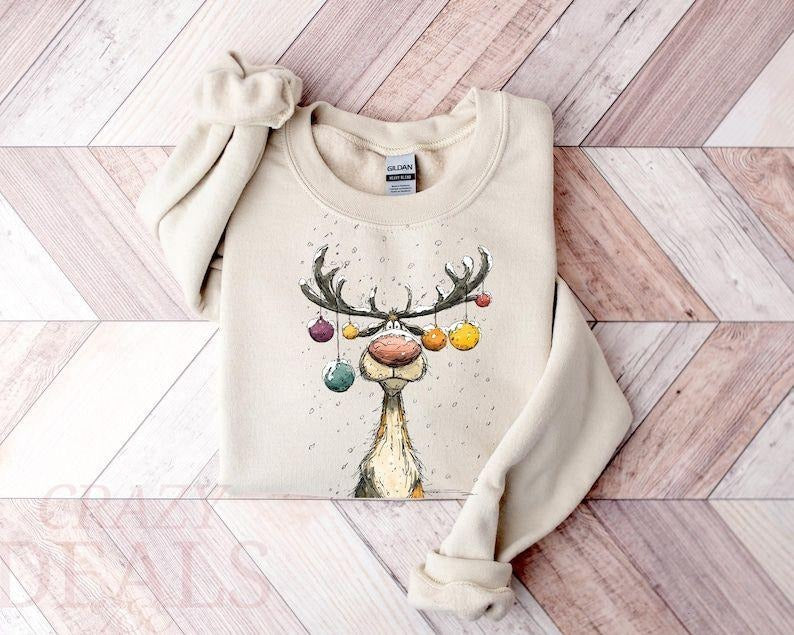 Vintage Reindeer t-shirt, Cute Christmas Sweatshirt, Retro Reindeer Sweatshirt, Merry Christmas Sweatshirt, Christmas...