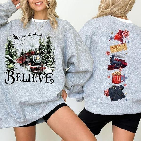 Vintage Retro 90s Polar Express Movies Christmas Sweatshirt, Polar Express Believe Movie Shirt, Holiday Gifts, Perfect...
