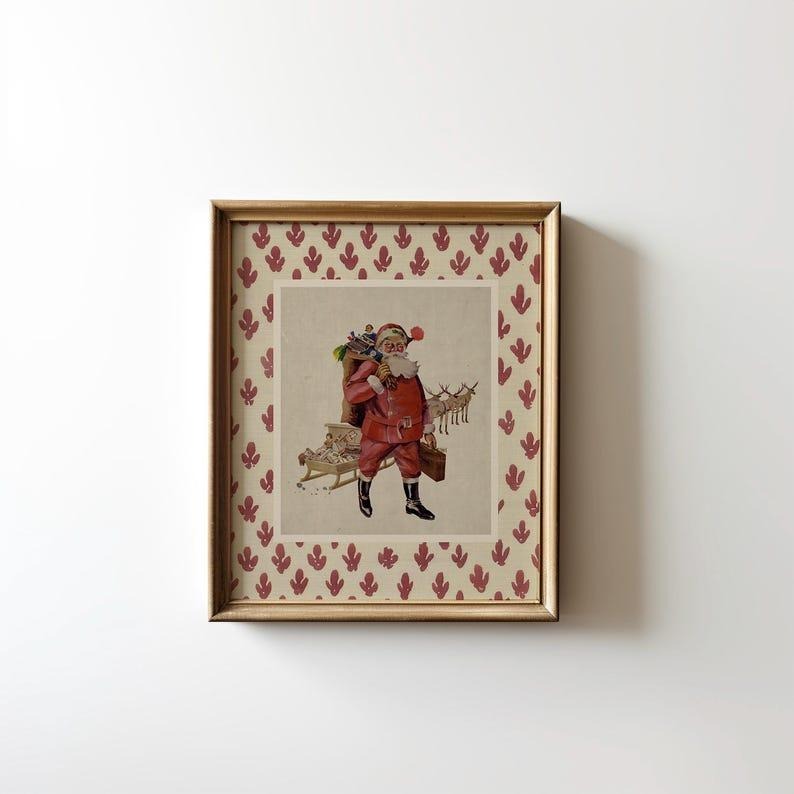 Vintage Santa Square Wall Art Poster, Neutral Christmas Cottagecore Decor (Unframed-Print Only) T-Shirts, Hoodie, Sweatshirt