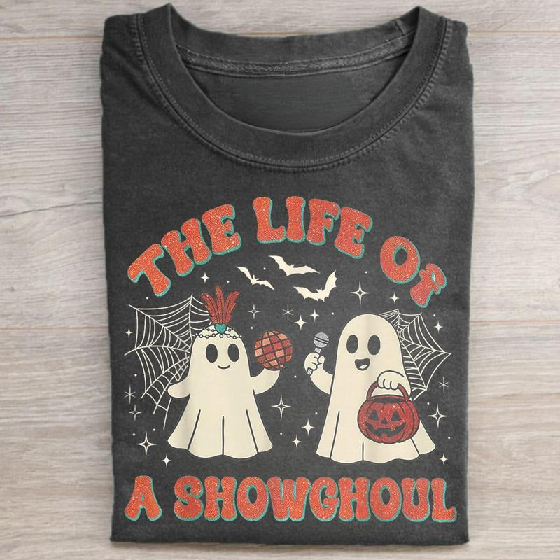 Vintage The Life of A Showghoul Graphic Tee - Cute Ghost Shirt - Halloween Shirt - Funny Parody Album Shirt - Spooky...
