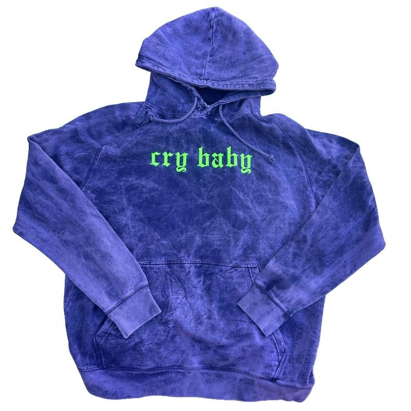 Vintage Washed Hoodie - CRY BABY Embroidered, Unisex, Gift for Dad, Monster Sweatshirt, Goth, Zombie, Halloween, Scary,...