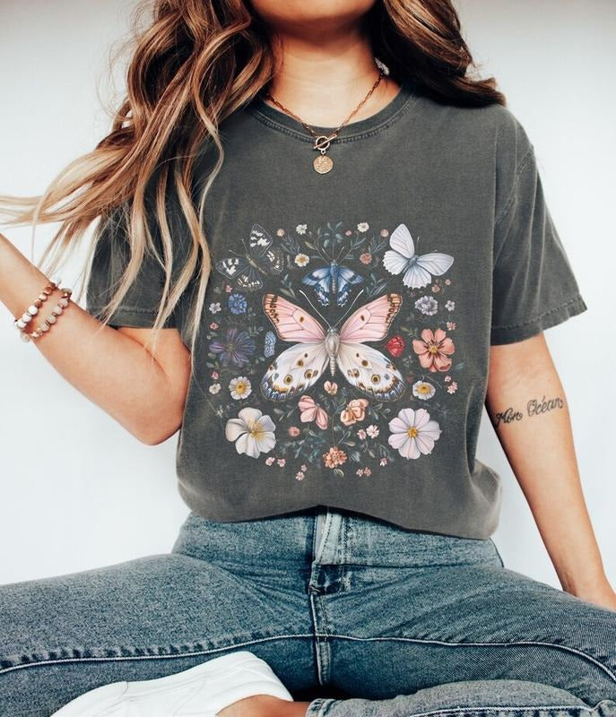 Vintage butterfly Shirt, Moth Shirt, Boho Cottagecore Tshirt, vintage kaleidoscope Tee, butterfly Sweater, Fairycore...