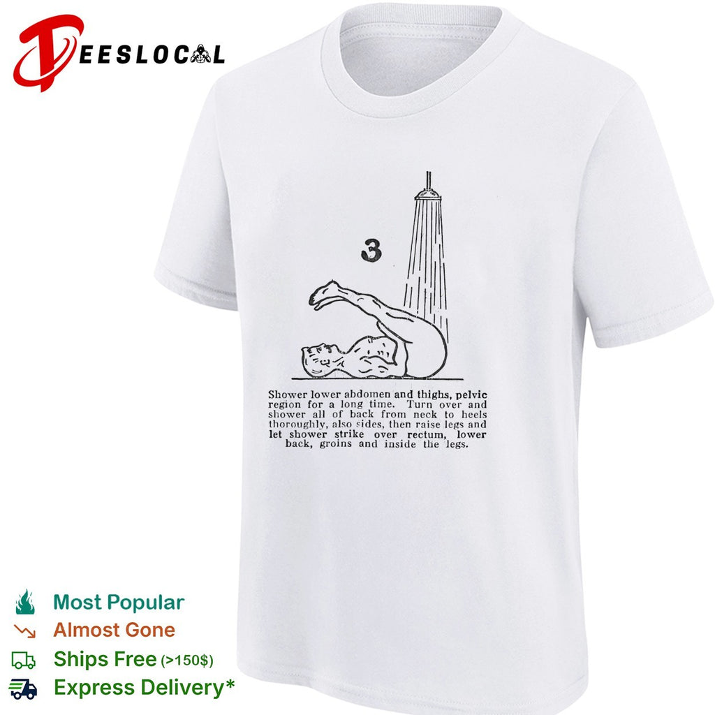 Vintage hygiene shower instruction diagram step 3 shirt