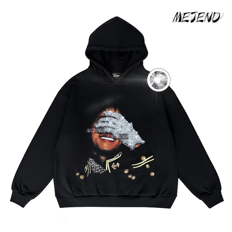 Viral Rhinestone Hoodie, Unisex Oversized Sparkly Graphic Sweatshirt, 100% Cotton Streetwear T-Shirts | PodTeesHub.com