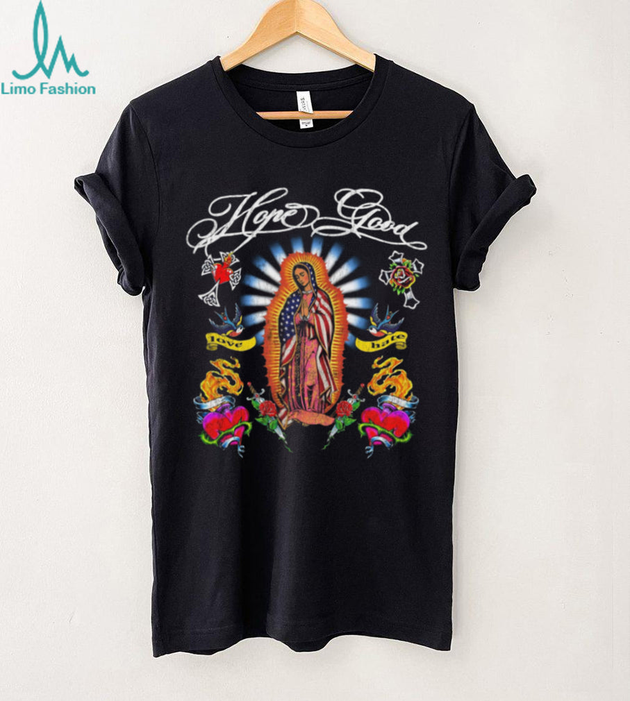 Virgin Mary American Flag Patriotic Religious Tattoo Style T Shirt