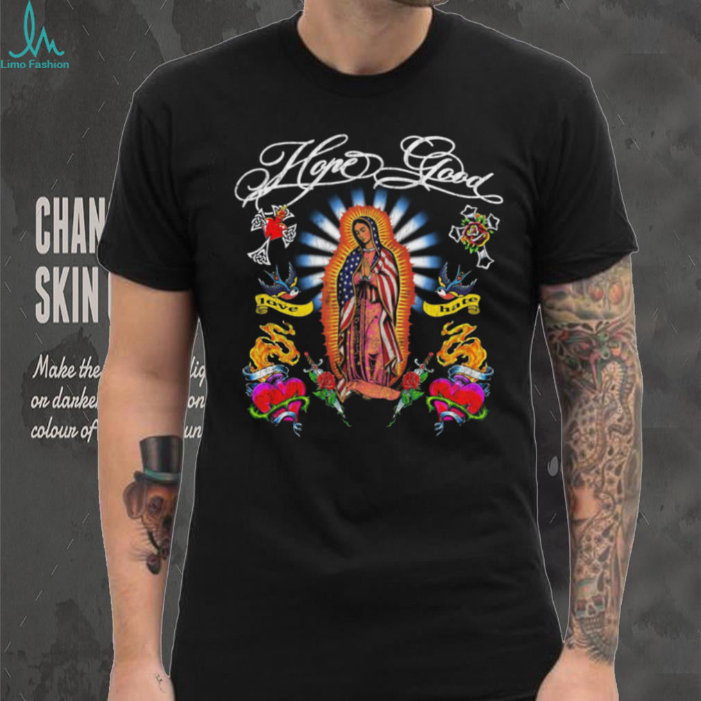 Virgin Mary American Flag Patriotic Religious Tattoo Style T Shirt