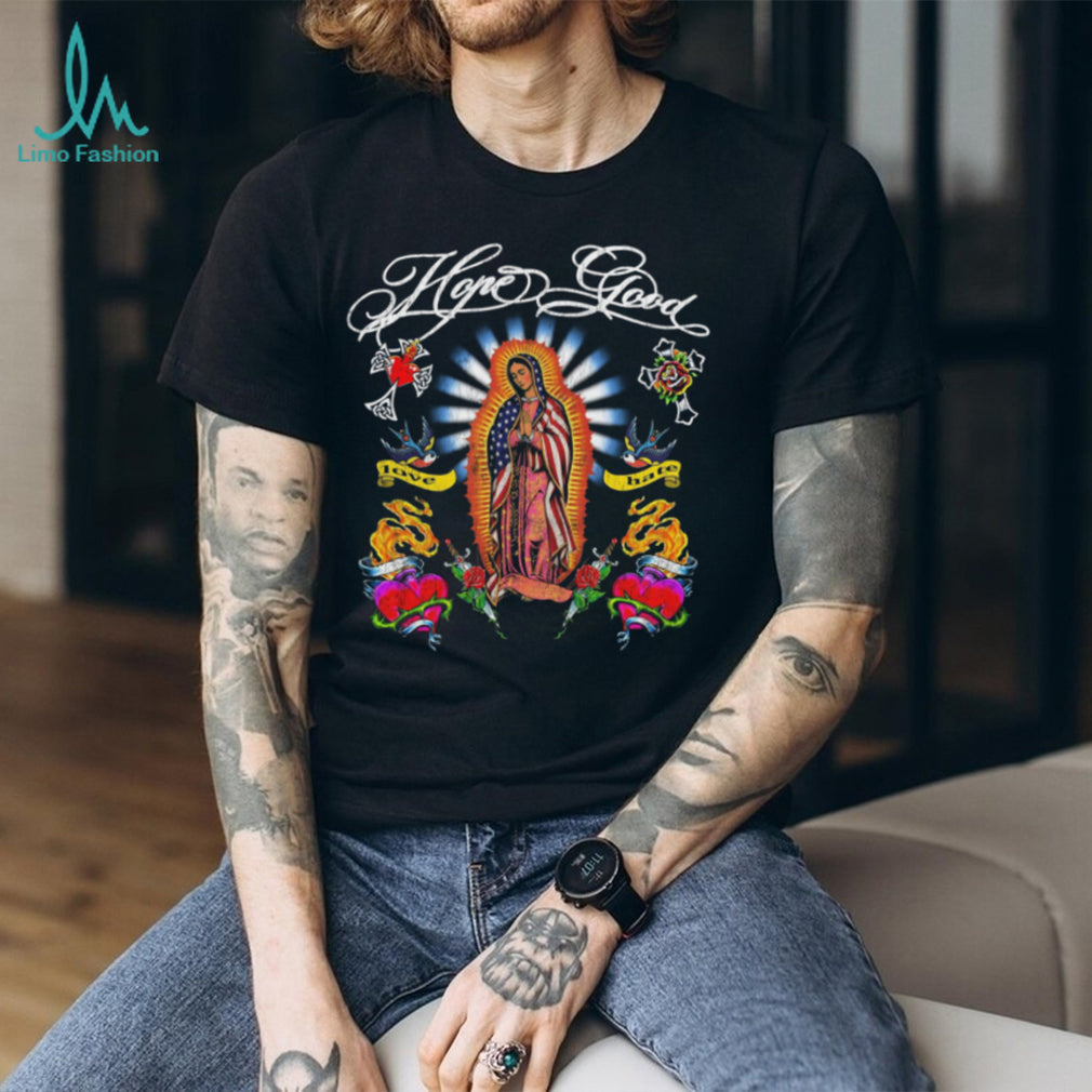 Virgin Mary American Flag Patriotic Religious Tattoo Style T Shirt