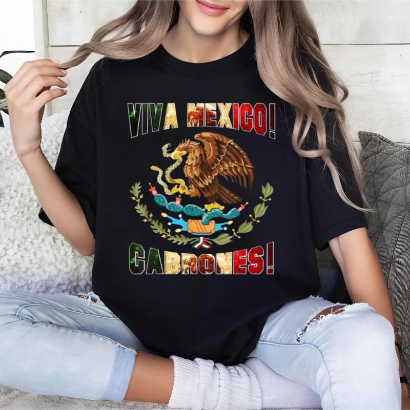 Viva Mexico Cabrones flag emblem coat of arms tee t-shirts, Unisex Cotton Shirt Casual Comfort, Mexican Independence Day,...