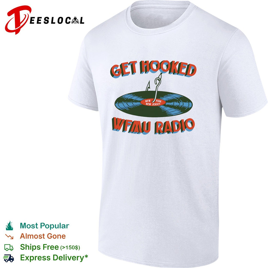 WFMU Radio get hooked vinyl record fishing hook New York New Jersey shirt