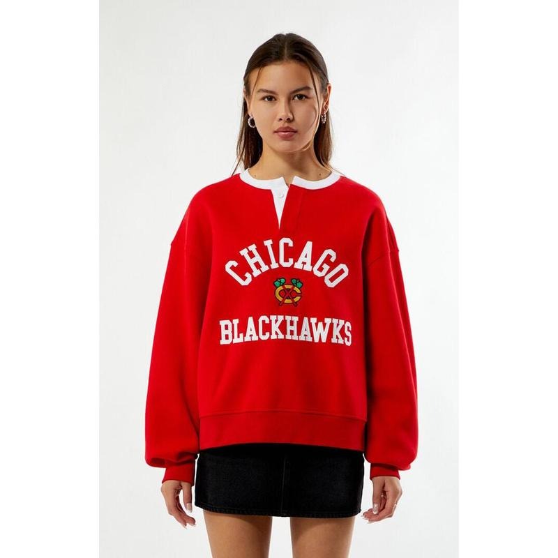 WILD COLLECTIVE Women's x NHL Chicago Blackhawks Henley Sweatshirt T-Shirts, Hoodie | PodTeesHub.com