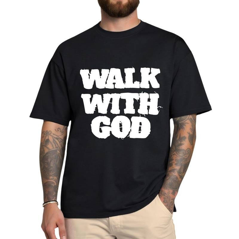 Walk With God Christian T-Shirt, Trendy Y2K Faith Graphic Tee, Unisex Back to School Streetwear, Casual Cotton Top for...
