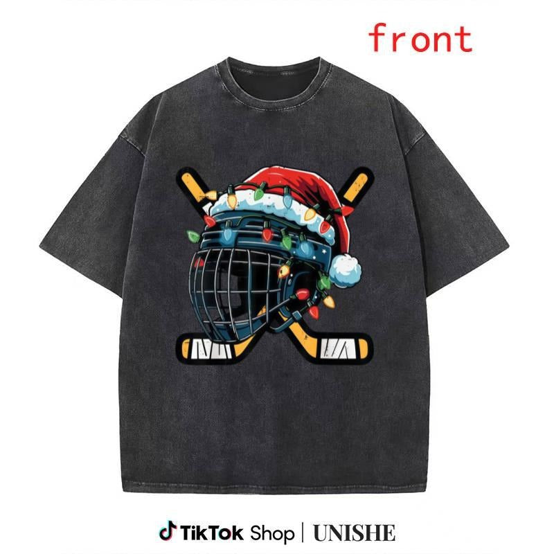 Washed Fabric Santa Ice Hockey Helmet Christmas Tee for Children & Teens Hoodie, Sweatshirt | PodTeesHub.com