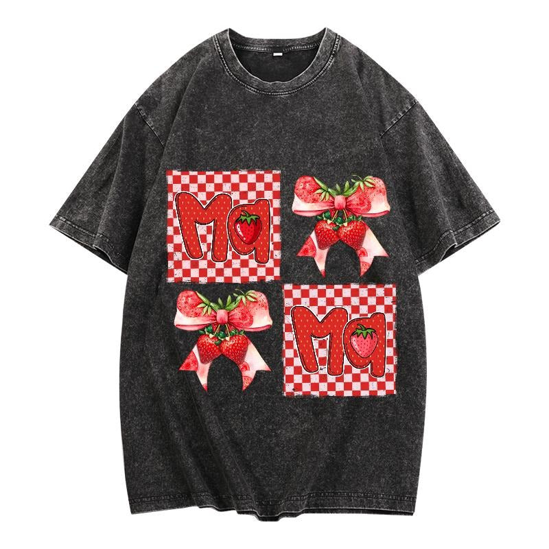 Washed T - Shirt Featuring Playful Strawberry "Ma" Graphics: A Trendy and Sweet Tribute to Mom Hoodie, Sweatshirt |...