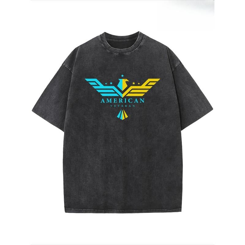 Washed T-Shirt, Pattern Printing, Summer Fashion Wash Vintage Batik Printing High Quality Thick Cotton T-Shirt, Street...