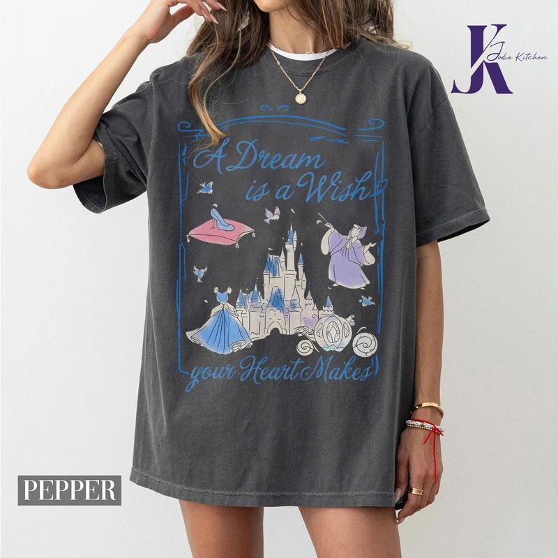 Watercolor A Dream Is A Wish Your Heart Makes Shirt, Cute Princess Cinderella Tee, Cute Land Shirt, Magical Castle Tee,...