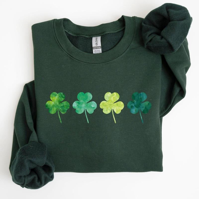 Watercolor Shamrocks In A Row, St Patrick's Day Sweatshirt T-Shirts, Hoodie | PodTeesHub.com