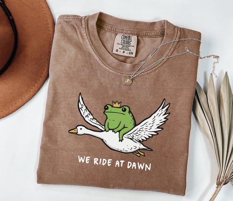 We Ride at Dawn Shirt, Funny Frog Tee, Comfort Colors, Goblincore Gift, King Frog Shirt Hoodie, Sweatshirt | PodTeesHub.com