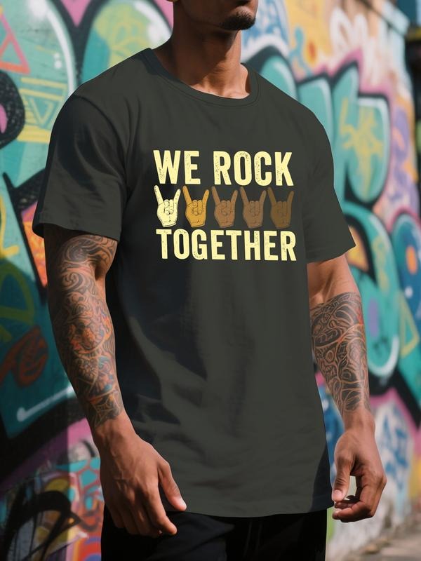 We Rock Together Graphic Print T-Shirt, Stylish Short Sleeve Summer Tee for All Seasons, Casual Fitted Top for Ages 13...