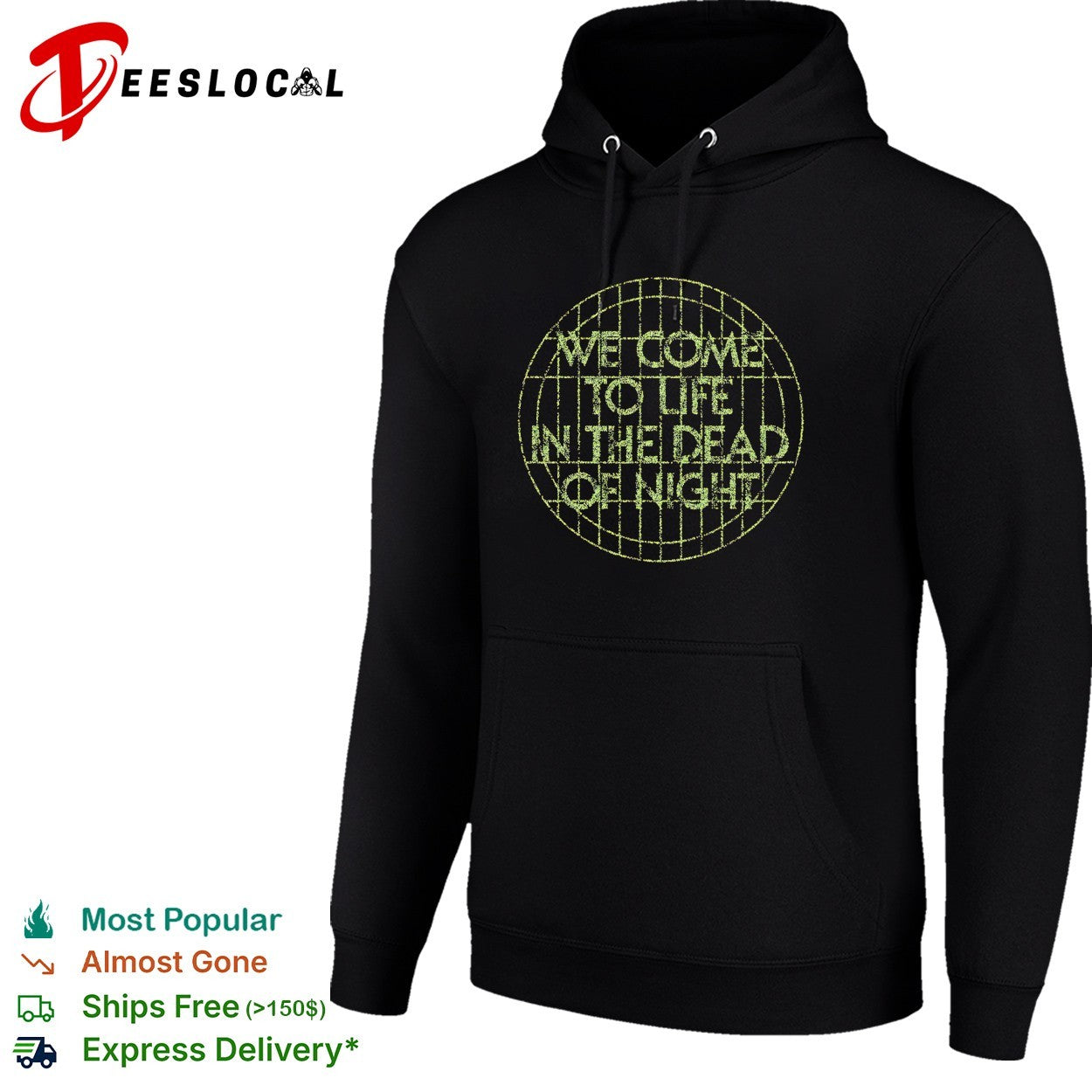We come to life in the dead of night grid globe shirt