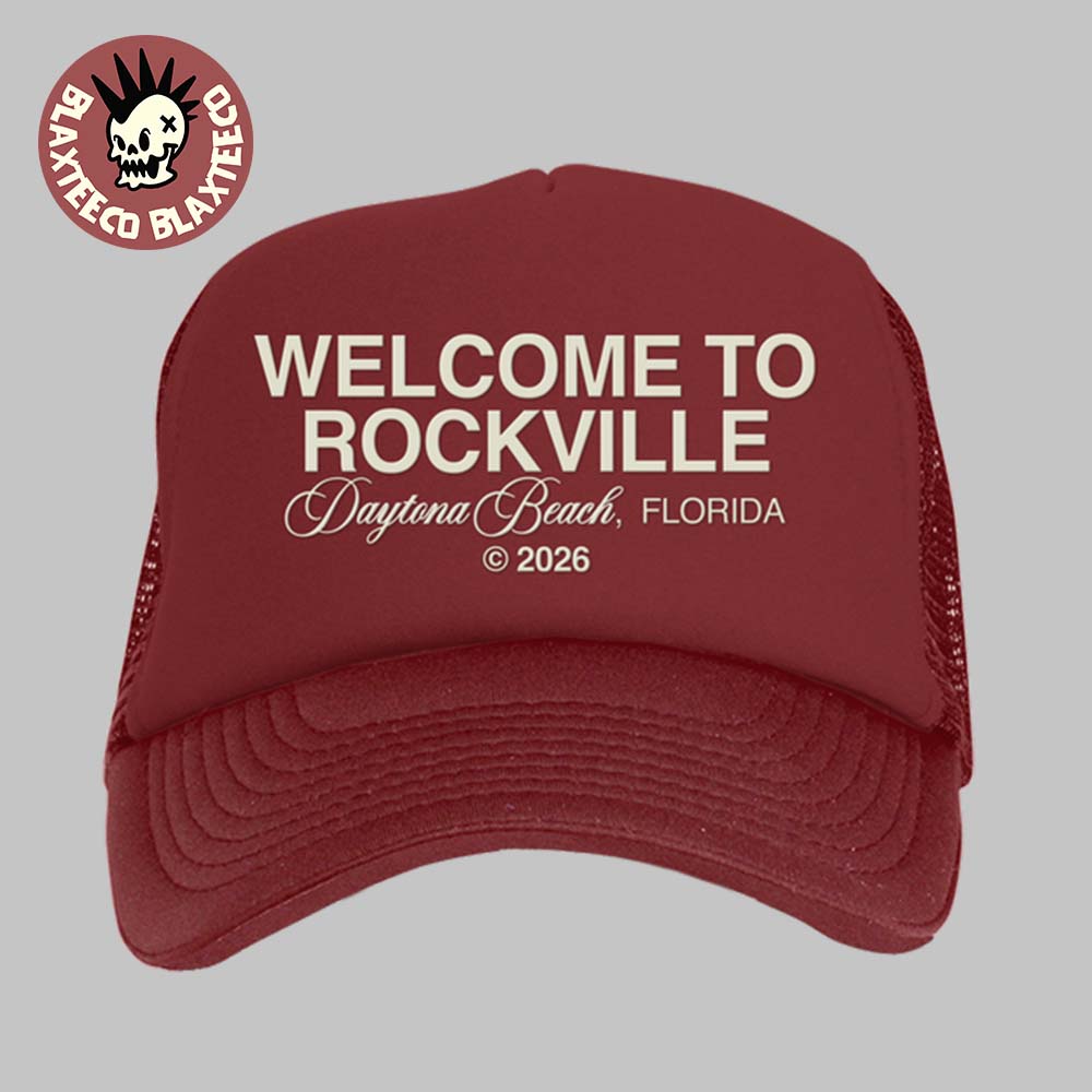 Welcome To Rockville 2026 Festival Merch Daytona Beach Florida From May 7 To 10 2026 Clean Script Red Trucker Hat