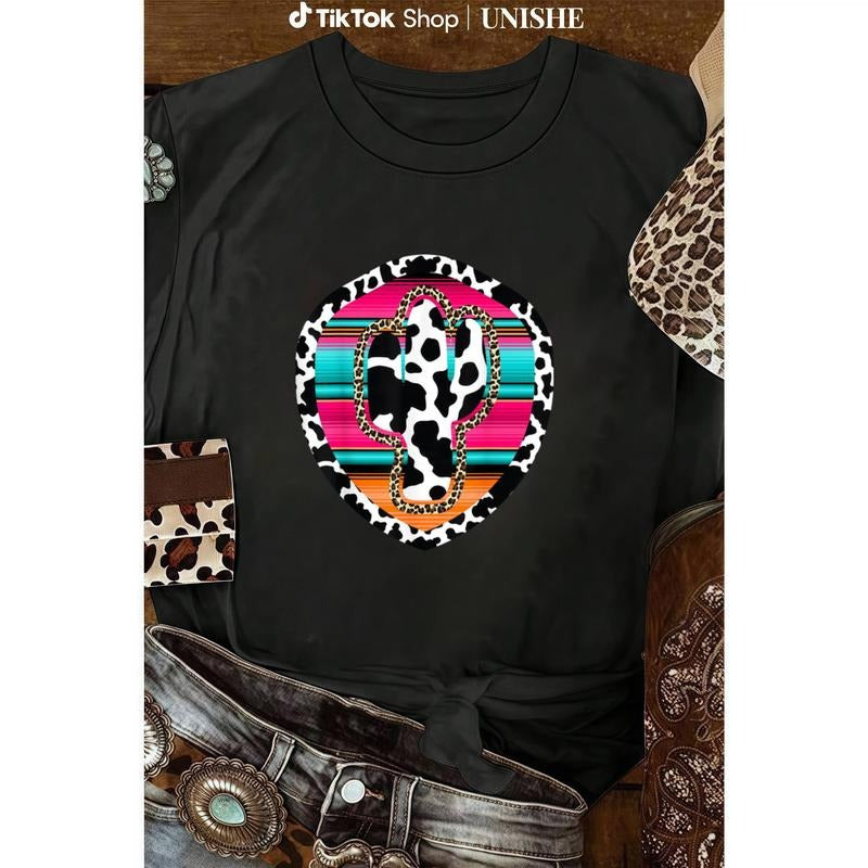 Western Cow & Leopard Print Men's Short Sleeve Cotton T-Shirt Hoodie, Sweatshirt | PodTeesHub.com