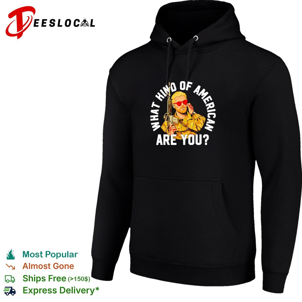 What kind of American are you soldier rifle sunglasses circle shirt