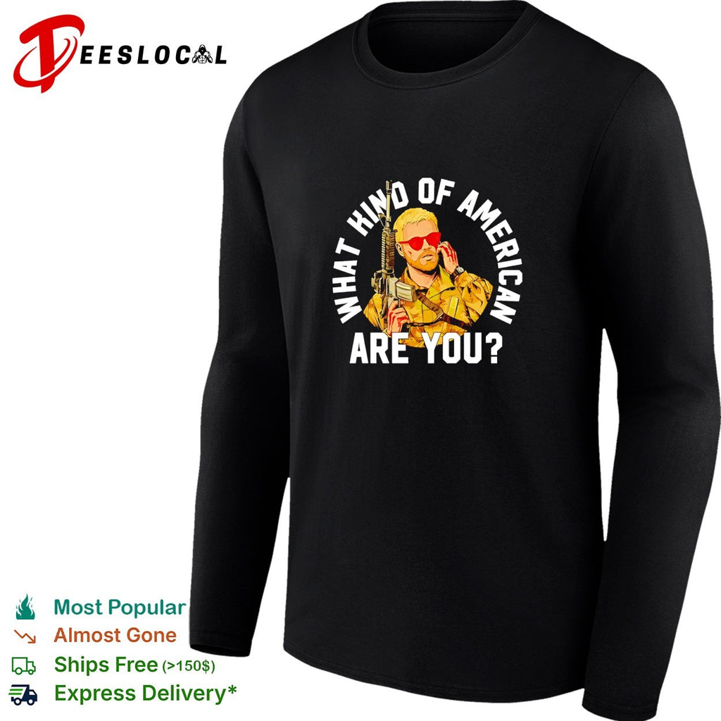 What kind of American are you soldier rifle sunglasses circle shirt