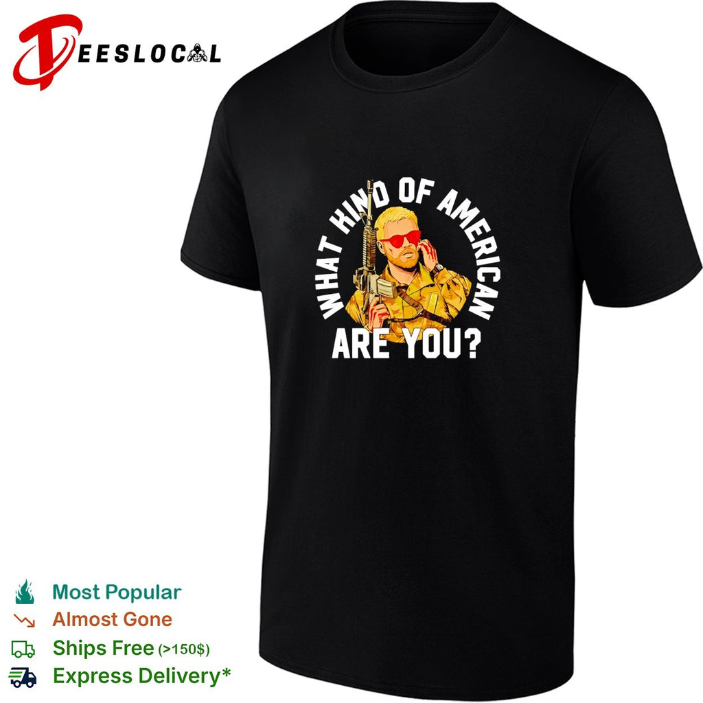 What kind of American are you soldier rifle sunglasses circle shirt