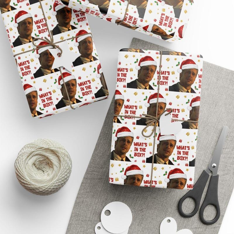 What's In the Box? Wrapping Paper Roll, Funny 90s Movie Inspired Gift Wrap, Unique Holiday Wrapping Paper, Humor Xmas...
