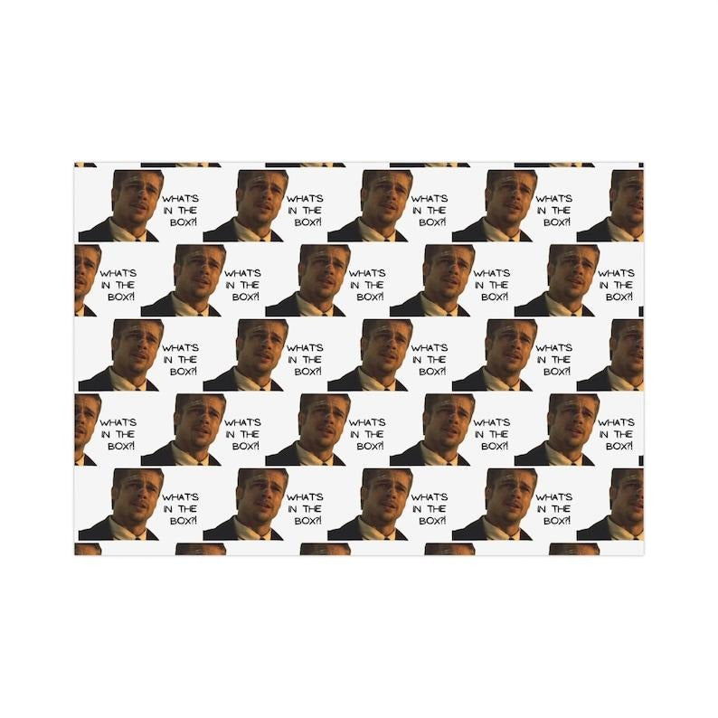 What's In the Box Funny Unique Gift Wrap Paper, Christmas, Birthdays, Any Occasion, Brad Pitt Movie Theme T-Shirts,...