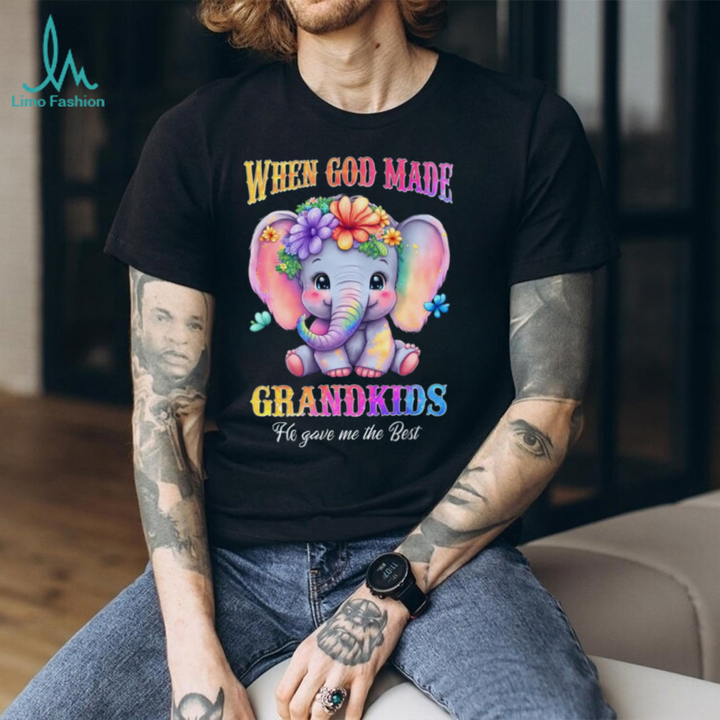 When God Made Grandkids Elephant Floral Best Grandma Mother Grandmother Casual Comfort Shirt