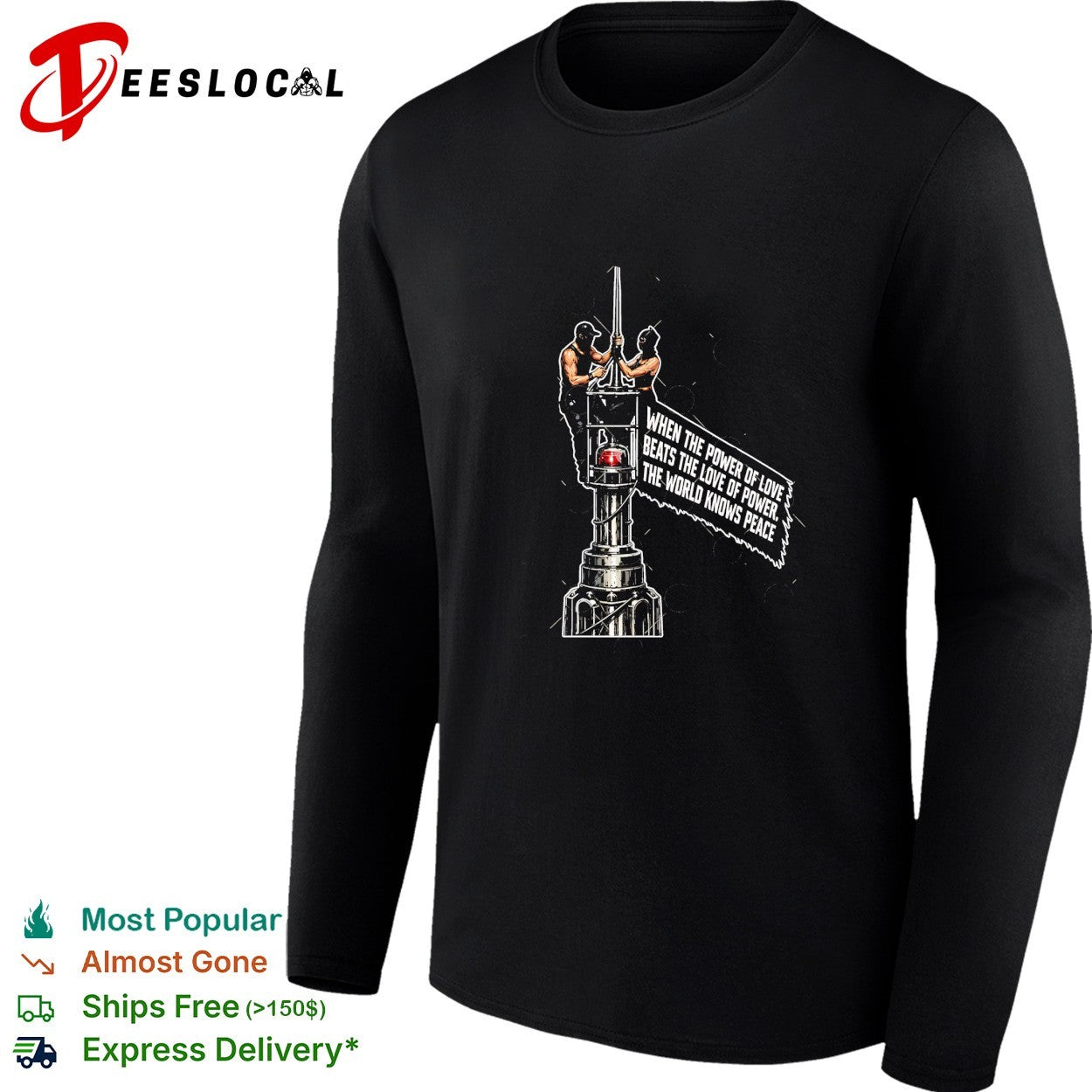 When the power of love beats the love of power the world knows peace two men ornate post shirt