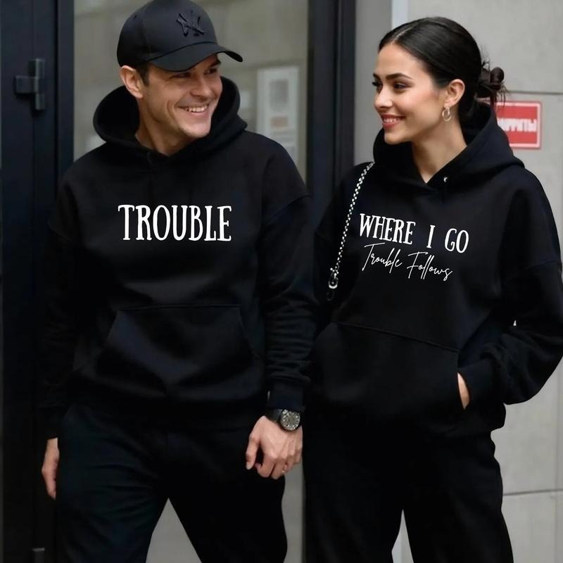 Where I Go Trouble Follows & Trouble Couple Shirt, Funny Couple Matching Outfits, Valentine's Day Matching Sweatshirt,...