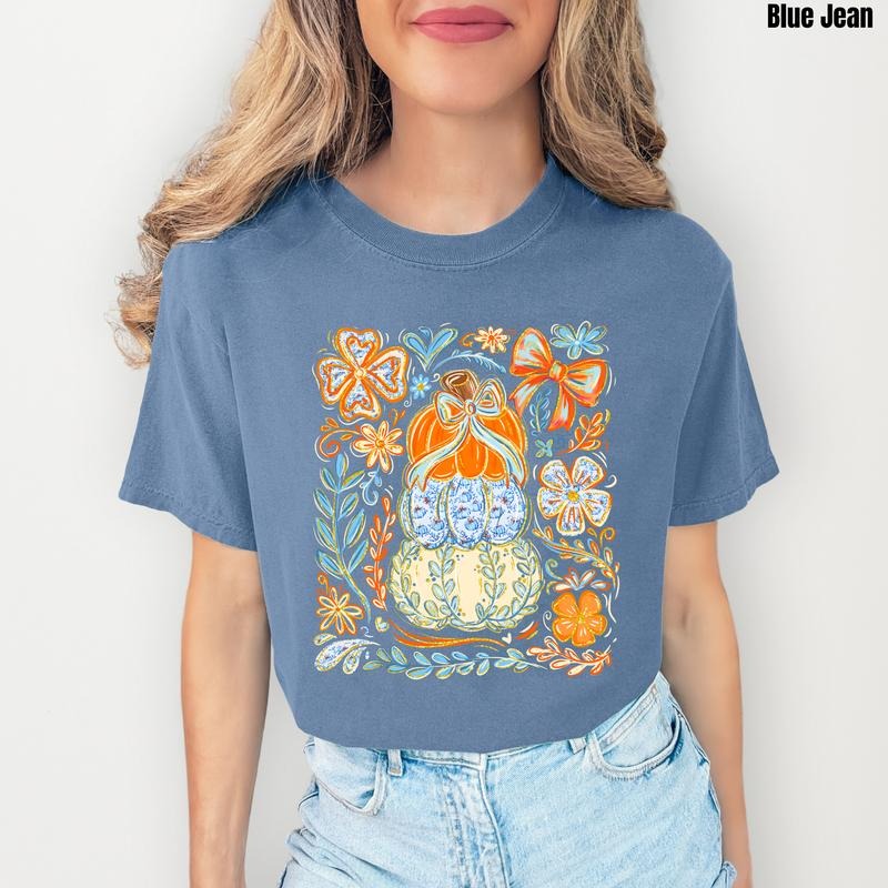 Whimsical Pumpkin Scene Comfort Colors T-Shirt 'NLB' Hoodie, Sweatshirt | PodTeesHub.com