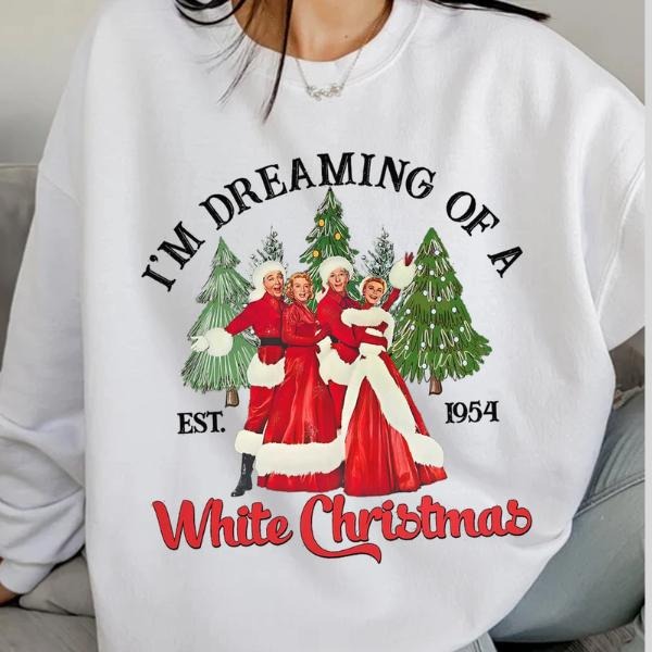 White Christmas Cartoon Sweatshirt for Women, Cute Holiday Shirt, Cozy Winter Gift Idea Hoodie | PodTeesHub.com