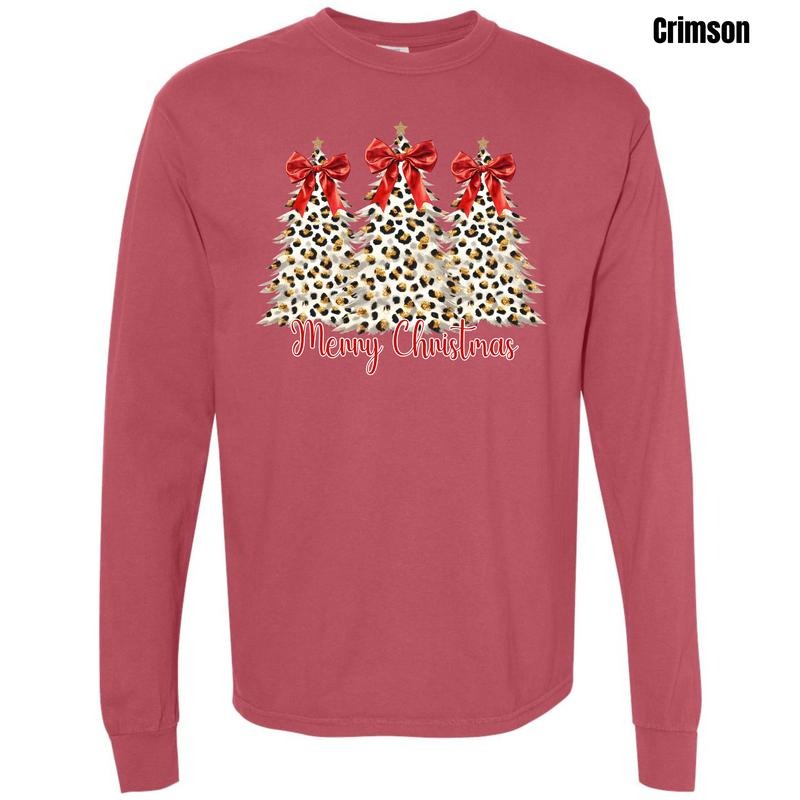 White Leopard Christmas Trees Comfort Colors Long Sleeve T-Shirt 'NLB' Hoodie, Sweatshirt | PodTeesHub.com
