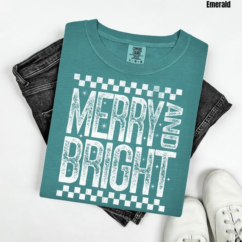 White Merry & Bright Comfort Colors T-Shirt 'NLB' Hoodie, Sweatshirt | PodTeesHub.com