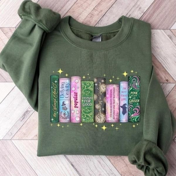 Wicked Changed For Good Book Sweatshirt, Defy Gravity Broomstick Magic Wand Crewneck, Fun Popular Literary T-Shirt for...