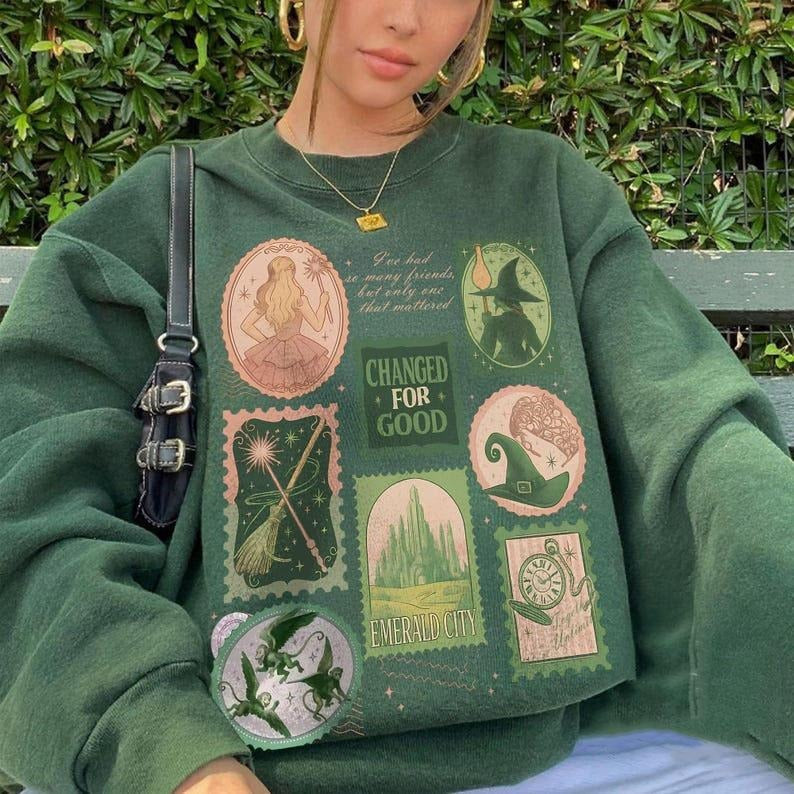 Wicked Changed For Good Stamps Sweatshirt, Defy Gravity Broomstick Magic Wand Sweater, Wizard Movie Inspired Crewneck,...
