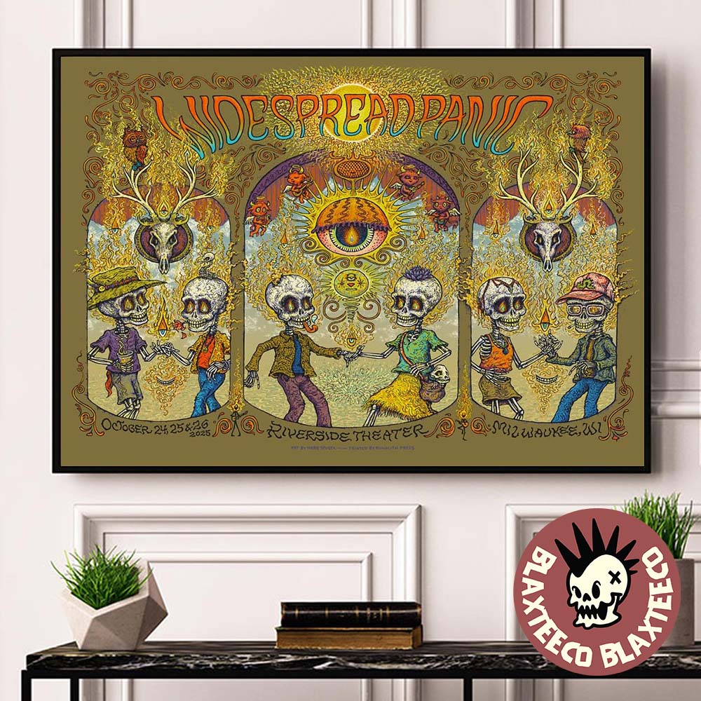 Widespread Panic Milwaukee Wisconsin 2025 Event Poster At Riverside Theater On October 24 25 26 2025 The Skeletons Art Landscape Poster Canvas