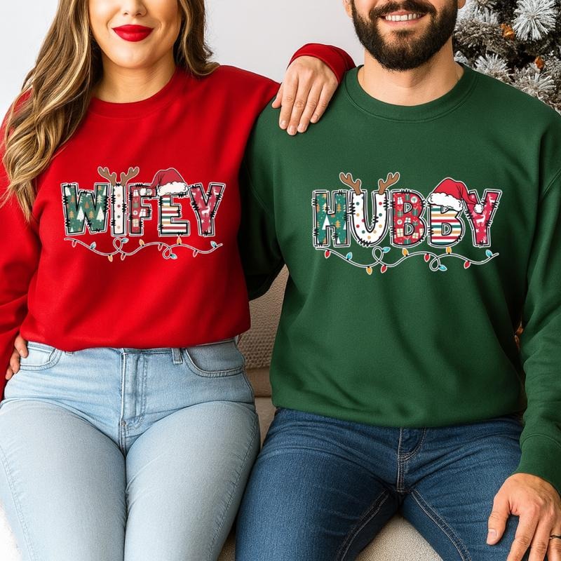 Wifey Hubby Christmas Sweatshirt, Matching Christmas Sweatshirt, Christmas Family Sweater, Christmas Gift, Christmas...