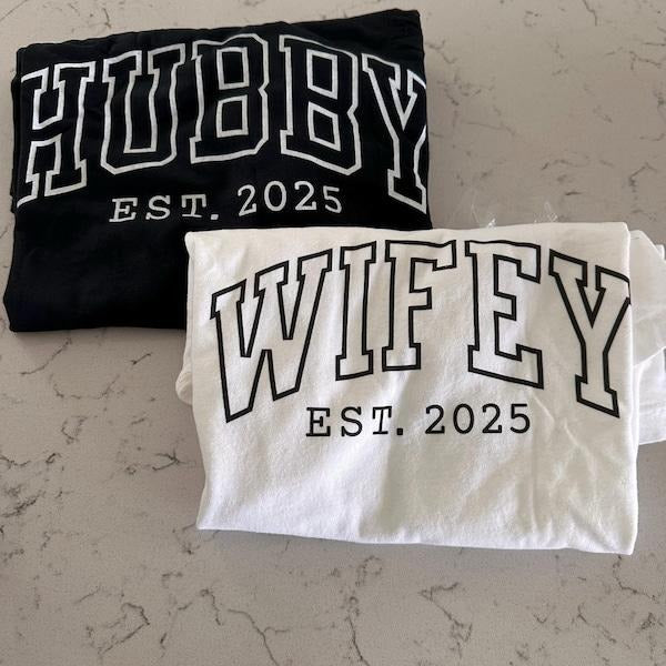 Wifey and Hubby Shirt, Wedding Party Shirt, Honeymoon Shirt,Wedding Shirt,Wife and Hubs Shirts, Just Married Shirts,...