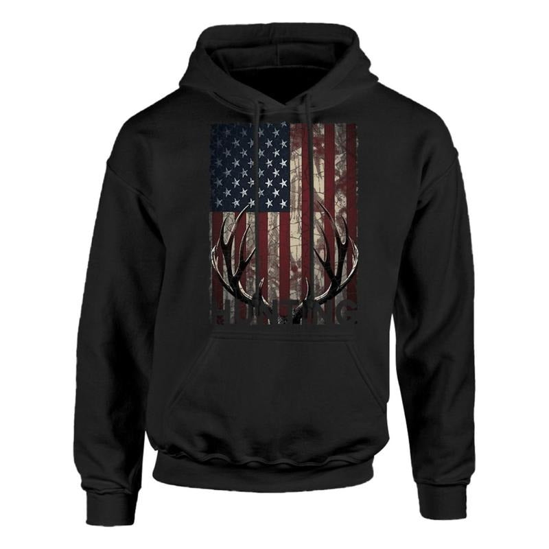 Wild Hunter Classic Print Hoodie With Cozy Long Sleeve And American Flag Design T-Shirts, Sweatshirt | PodTeesHub.com