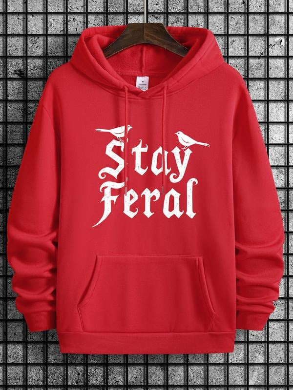 Wild Stay Letter Print Hoodie, Casual Fitted Pullover for Spring & Fall, Comfortable Moderate Thickness Sweatshirt T-Shirts