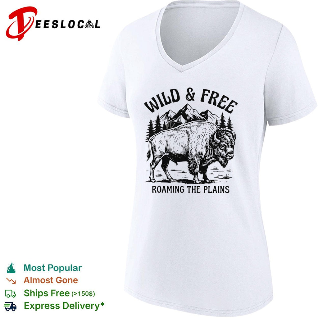 Wild and Free Roaming the Plains American Bison Mountain Nature Wildlife shirt