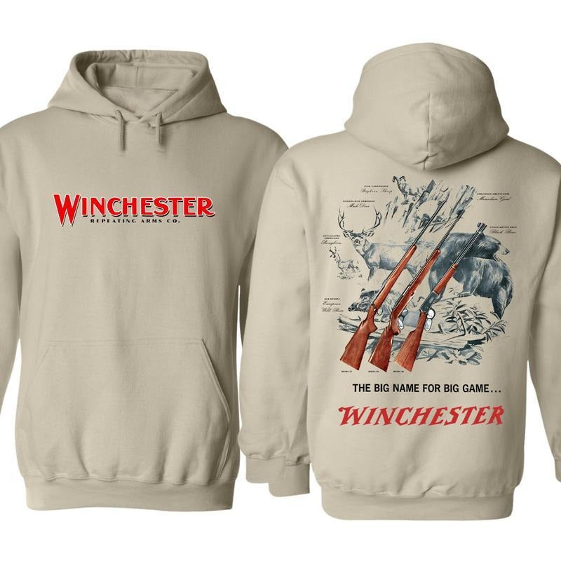 Winchester Big Game Graphic Unisex Hoodie, Classic Cotton Tee with Wildlife Sketch & Rifle ILLustration,  Hunter Gift,...