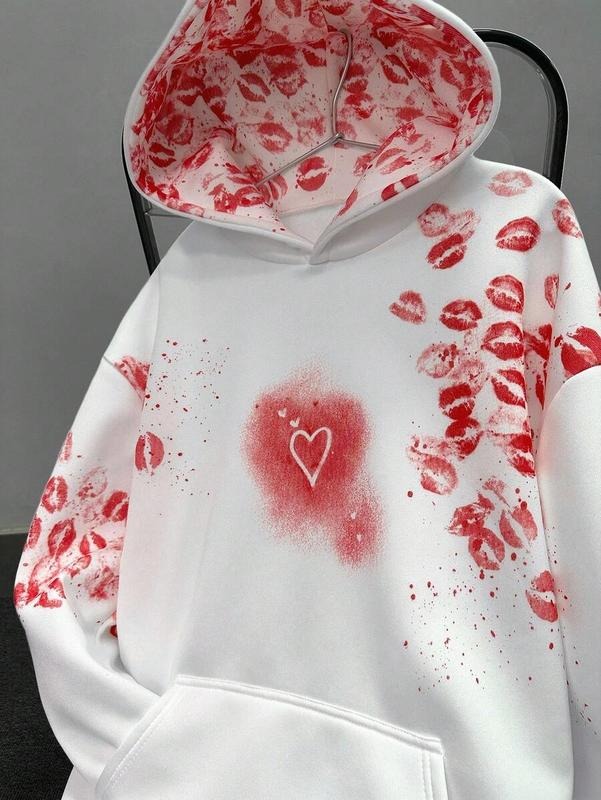 OFFGRID STEELVANCE Men's INS Matching Niche Heart Print Hoodie, Suitable For Valentine's Day, Personalized English...