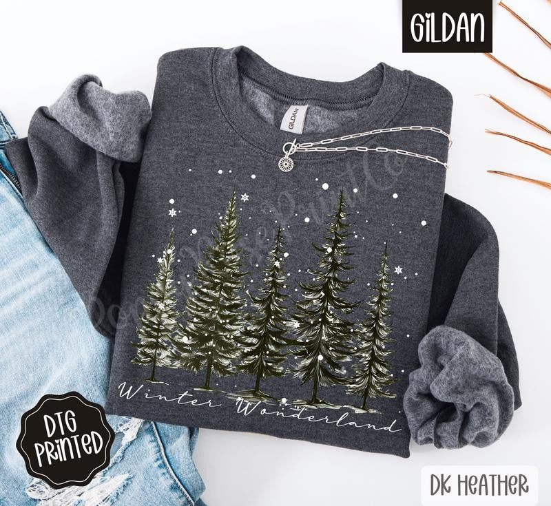Winter Wonderland Sweatshirt, Trendy Women's Holiday Crewneck T-Shirts, Hoodie | PodTeesHub.com