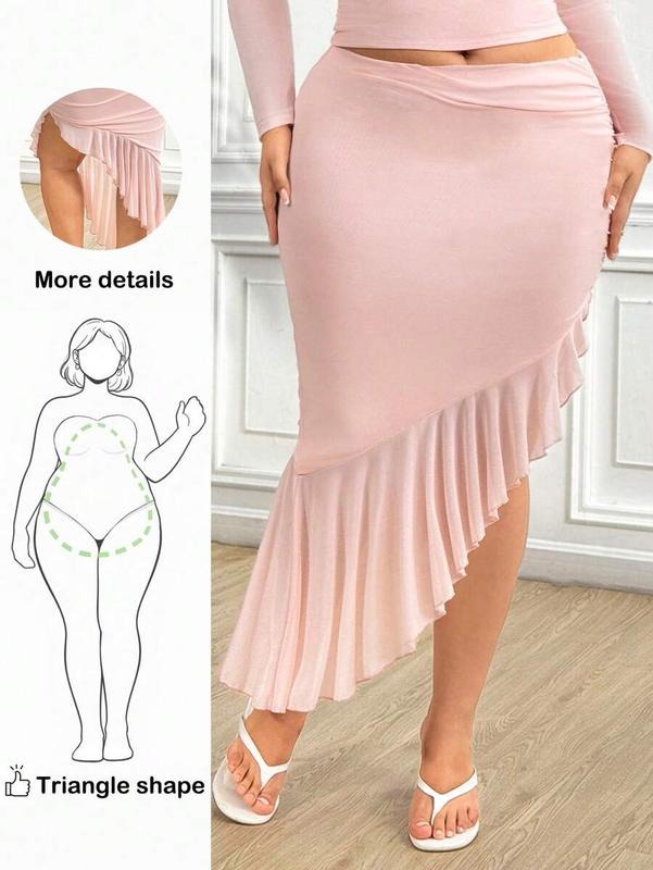 Hanna Truni Fall Clothes For Women,WinterPlus Size Elegant Solid Color Ruffle Asymmetric Hem Skirt, Summer/Autumn /Winter...